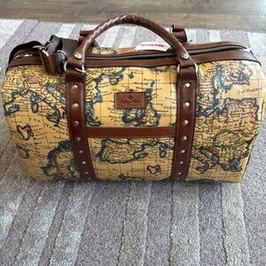 NWT Patricia Nash Brown Milano European Map Duffel Travel  Overnight Bag  X/L